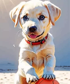 Blonde Labrador And Basket Ball Diamond Painting