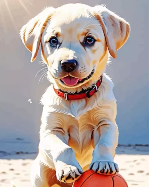 Blonde Labrador And Basket Ball Diamond Painting