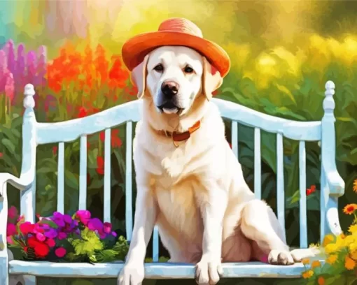 Blonde Labrador On A Bench Diamond Painting