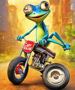 Blue Frog And Motorcycle Diamond Painting