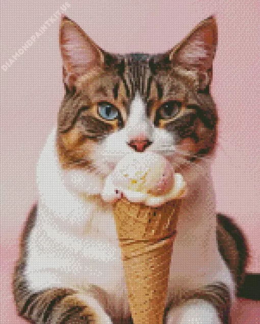 Cat Eating Ice Cream Diamond Painting