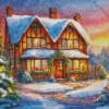 Christmas Farmhouse In The Snow Diamond Painting