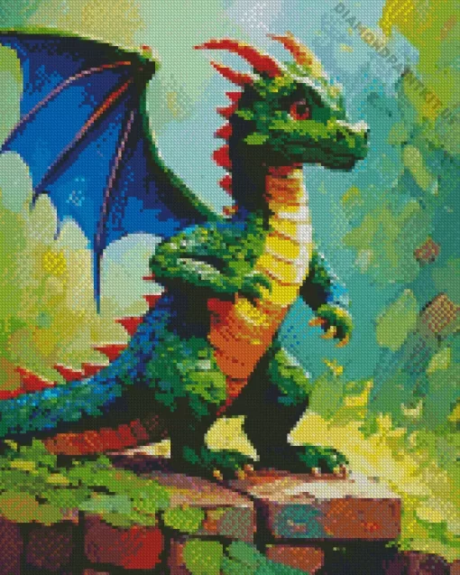 Cute Green Dragon Diamond Painting