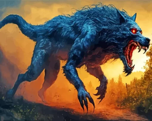 Evil Black Wolf With Red Eyes Diamond Painting