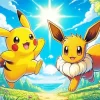 Excited Pikachu And Eevee Anime Diamond Painting