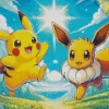 Excited Pikachu And Eevee Anime Diamond Painting