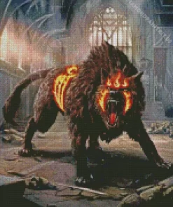 Fire Growling Wolf Diamond Painting