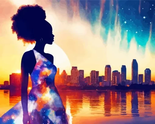 Galaxy Lady Silhouette Art Diamond Painting