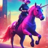 Girl Riding Pink Unicorn Diamond Painting