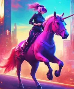 Girl Riding Pink Unicorn Diamond Painting