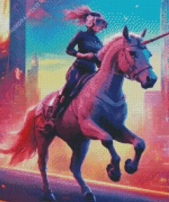 Girl Riding Pink Unicorn Diamond Painting