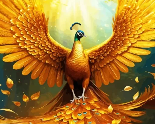 Golden Peacock Bird Diamond Painting