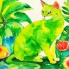 Green Cat And Fruit Diamond Painting