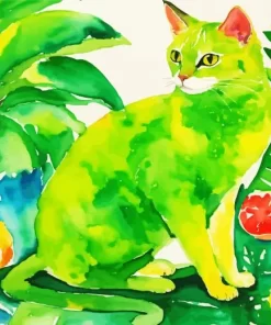 Green Cat And Fruit Diamond Painting