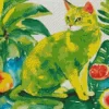 Green Cat And Fruit Diamond Painting