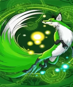 Green Kitsune Diamond Painting