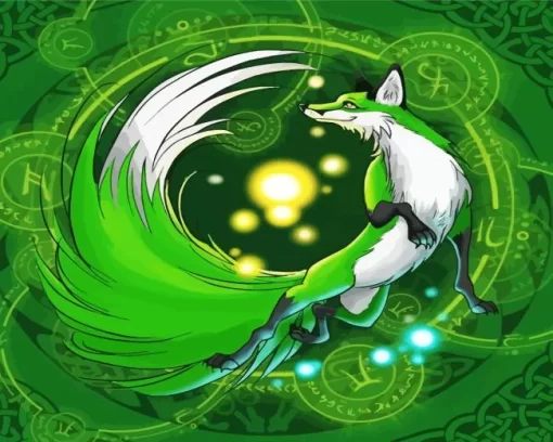 Green Kitsune Diamond Painting