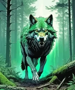 Green Wolf Diamond Painting