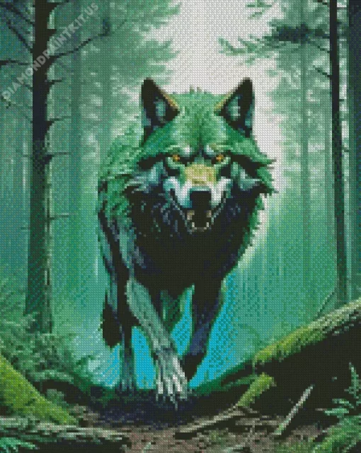 Green Wolf Diamond Painting