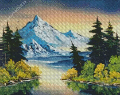 Grey Mountain Bob Ross Diamond Painting