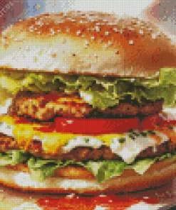 Grilled Chicken Burger Fast Food Art Diamond Painting