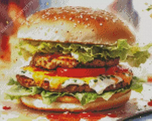 Grilled Chicken Burger Fast Food Art Diamond Painting