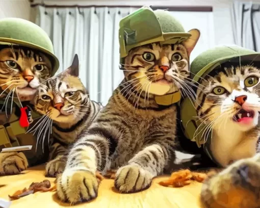 Group Of Soldier Cats Selfie Diamond Painting