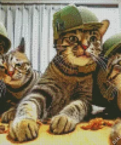 Group Of Soldier Cats Selfie Diamond Painting