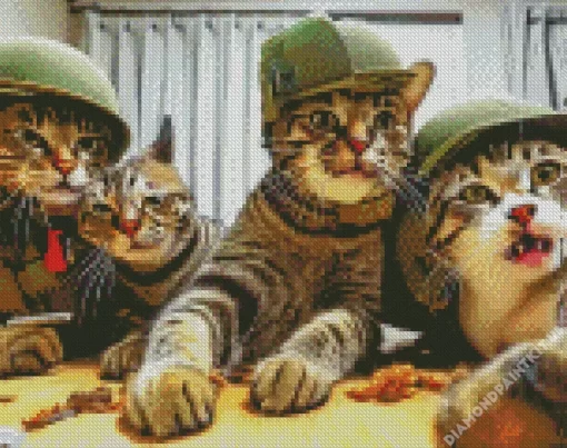 Group Of Soldier Cats Selfie Diamond Painting