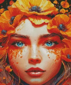 Lady Face And Flowers Diamond Painting