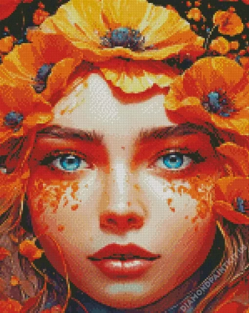 Lady Face And Flowers Diamond Painting