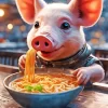 Pig Eating Spaghetti Diamond Painting