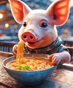 Pig Eating Spaghetti Diamond Painting