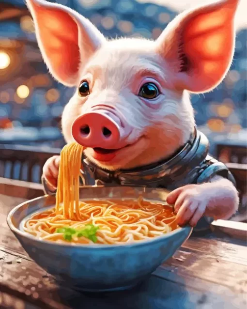 Pig Eating Spaghetti Diamond Painting