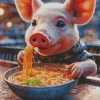 Pig Eating Spaghetti Diamond Painting