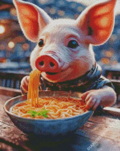 Pig Eating Spaghetti Diamond Painting