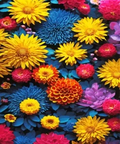 Pink Blue And Yellow Flowers Diamond Painting