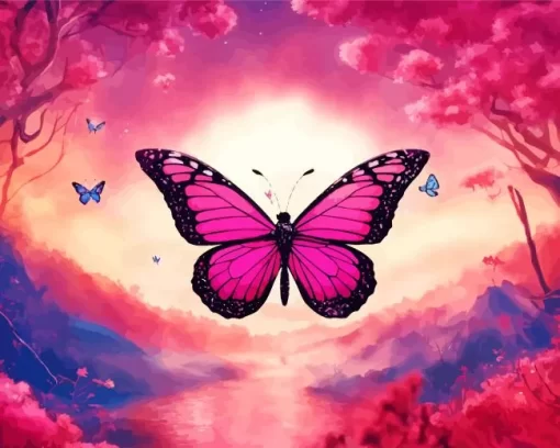 Pink Fantasy Butterfly Art Diamond Painting