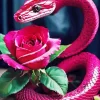 Pink Snake With Pink Rose Diamond Painting