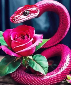 Pink Snake With Pink Rose Diamond Painting