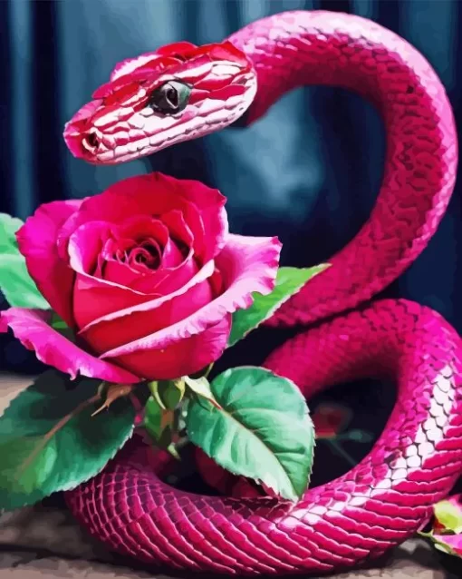 Pink Snake With Pink Rose Diamond Painting