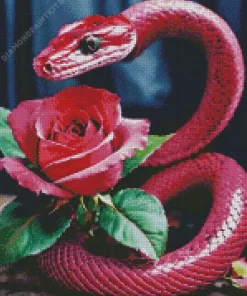 Pink Snake With Pink Rose Diamond Painting