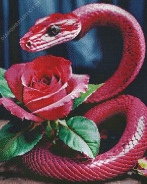 Pink Snake With Pink Rose Diamond Painting