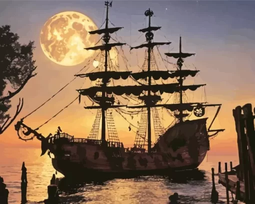 Pirate Ship Silhouette Diamond Painting