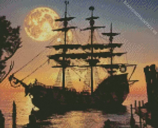 Pirate Ship Silhouette Diamond Painting