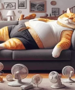 Sleepy Fat Cat Diamond Painting