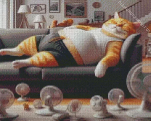 Sleepy Fat Cat Diamond Painting