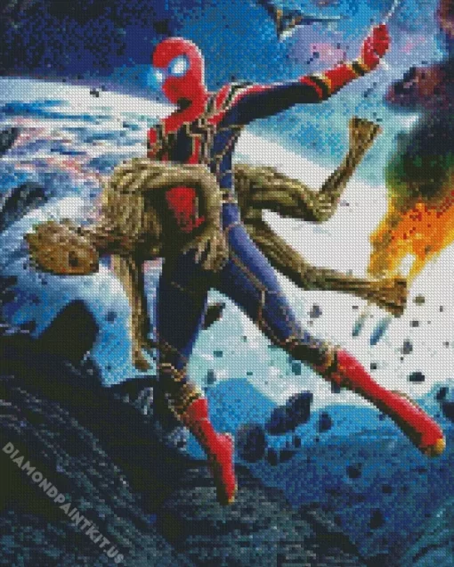 Spider Man Saving Groot Diamond Painting