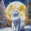 White Cat And Full Moon Diamond Painting