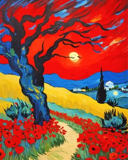 Windy Night And Poppy Flowers Diamond Painting